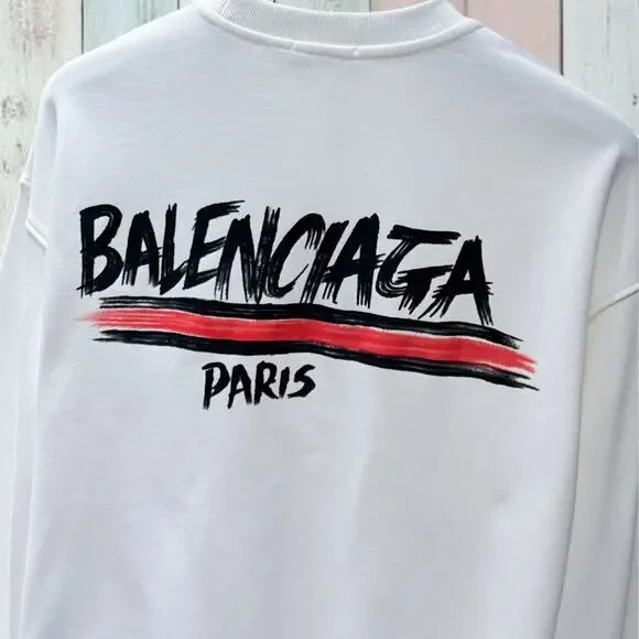 BALENCIAGA｜LONG-SLEEVED ROUND NECK T-SHIRTS (704031 TMV Balenciaga White Round Neck Long Sleeve T-Shirt